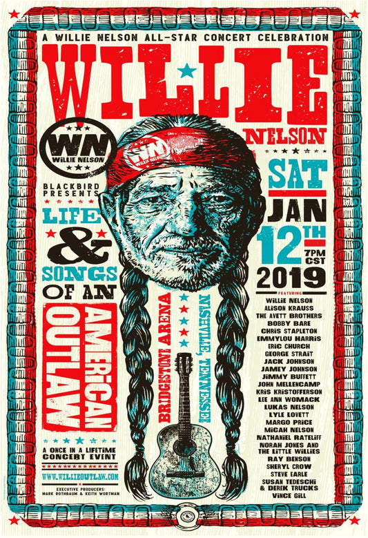 Willie Nelson concert poster re print 19"x13" free shipping (5574)