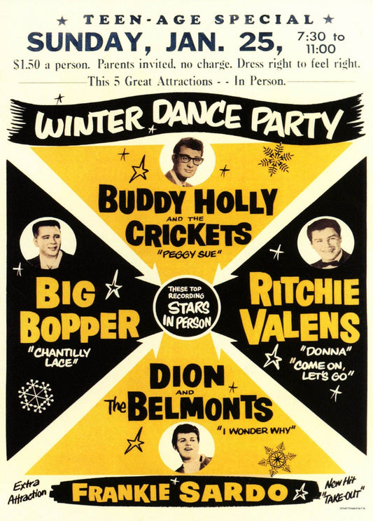Buddy Holly Winter dance party Big Bopper , Richie Valens Concert poster Jan 25  1959 (383)