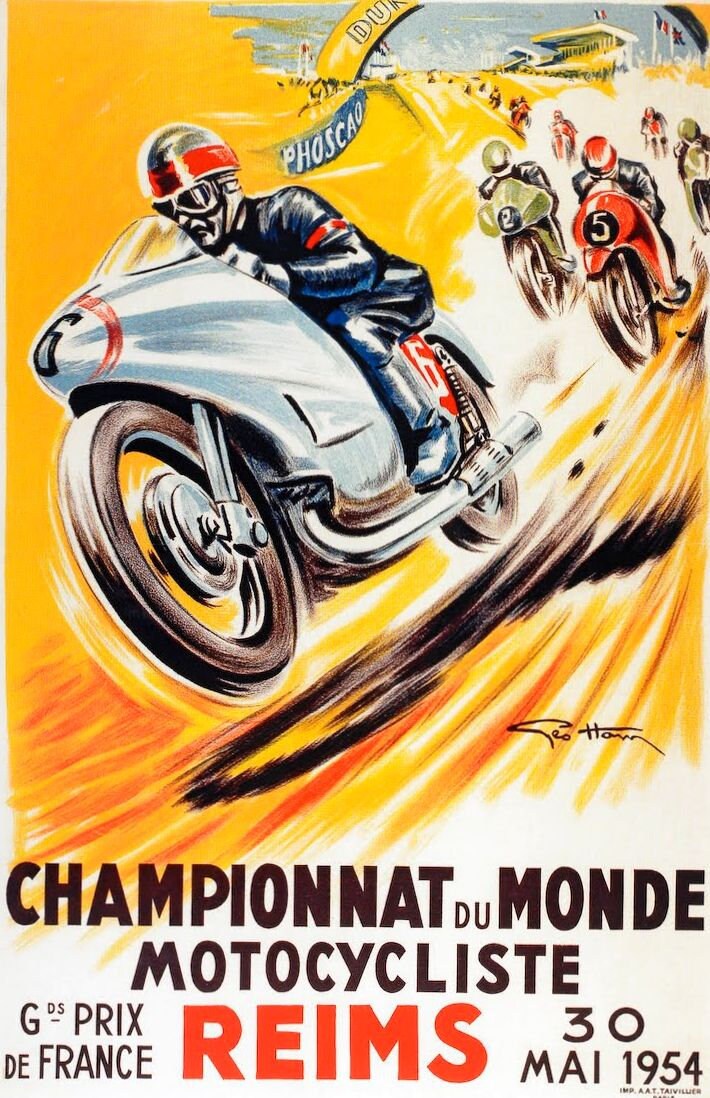 1954 motorcycle racing poster Champion motoreims  (2635)