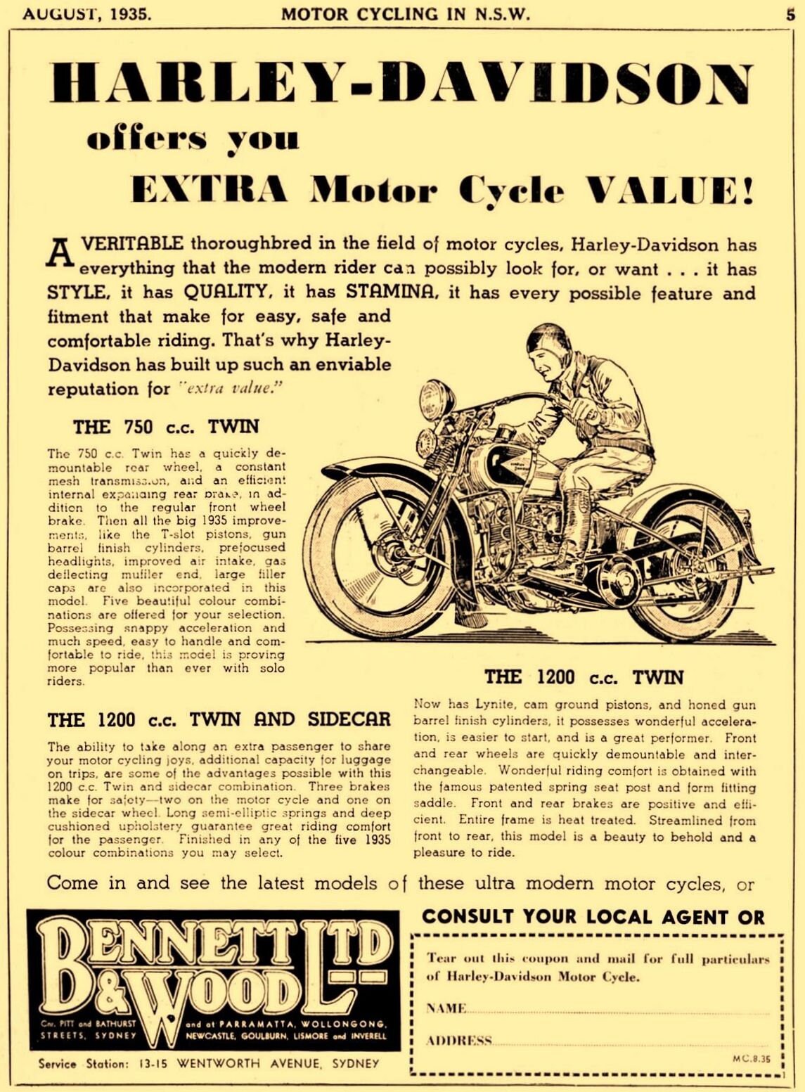 1935 Vintage Harley Davidson advertisement (2647)