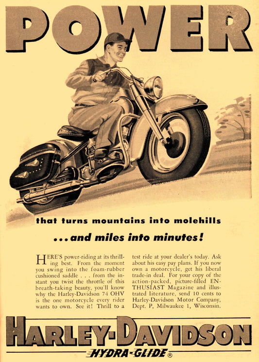 1954 Harley Davidson  Motorcycle advertisement poster (2650)