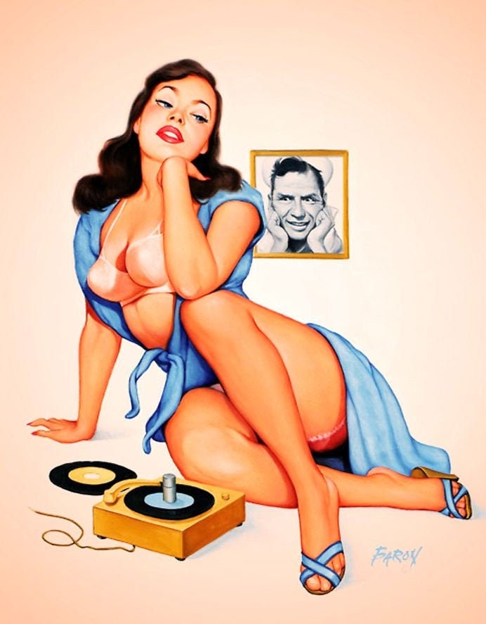 Baron Vintage Pin up Girl (Record Player) art reproduction  (2415)