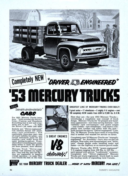 1953 Mercury trucks   -Vintage car advertisement  poster  (609)